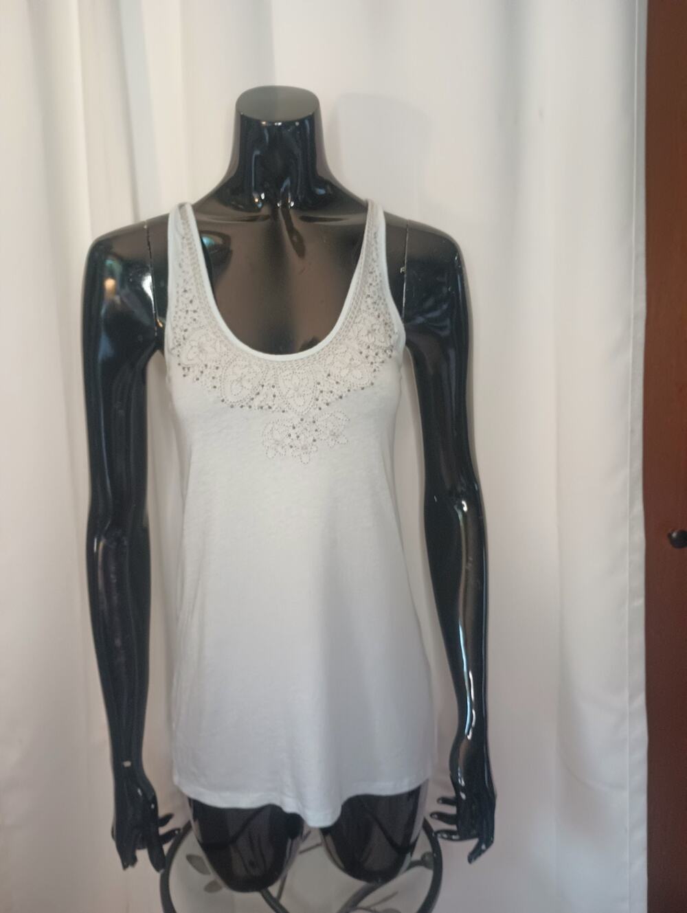 American Eagle Womens Y2K Embroidered Beaded Tank Top Scoopneck Boho Layers 2009